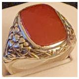 Vintage Men's 835 Silver & Agate Men's Ring - Sz10