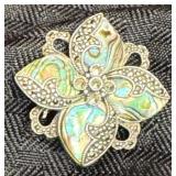 Antique sterling silver brooch - iridescent stones