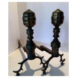 Pair of Antique Brass & Iron 'Urn' Form Andirons