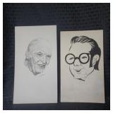 2 Ted Carroll Vintage Original Pen & Ink Drawings