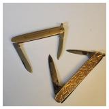 2 Antique Gold Filled Pocket / Watch Fob Knives