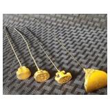 4 Antique Victorian Gold Filled Signet Hatpins