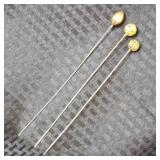 3 Antique Victorian Gold Filled Hatpins