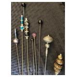 9 Vintage Glass & Metal Hatpins