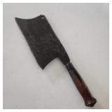 Antique Meat Cleaver - Iron & Wood w/ Shaped Blade