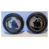 2 Vintage Reverse Painted Glass Silhouettes