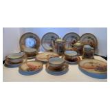 Tea Set: 18 piece Nippon Hand painted tea set