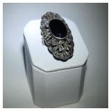 Latge Vintage Marquisite, Onyx & Sterling Ring