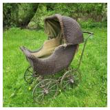 Antique Rolled Wicker Baby Carriage