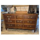 Vintage Walnut Country French Style 9 Drawer Chest