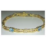 Fine 14K Gold, Diamond & Aquamarine Bracelet