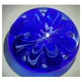 St. Clair Dark Blue & White Glass Paperweight