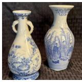 2 Asian Blue & White Porcelain Vases