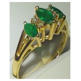 Vintage 14K, Emerald  & Diamond Ring - Size