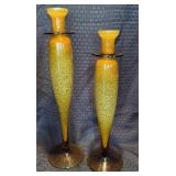 2 Art Glass Hand Blown Candle Holders