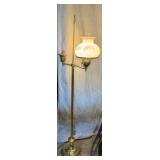Brass Floor Lamp with a Painted Glass Shade