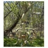 Vintage Painted Wood & Metal 6 Arm Chandelier