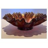 Fenton Red Carnival Glass Bowl - Peacock Tail