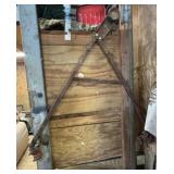 A-frame automotive bumper jack assembly and