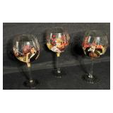 Vintage 3 Hand- Painted " Jazz " Wine Glasses