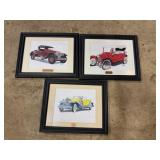Vtg Classic Car Framed Art Prints (3)