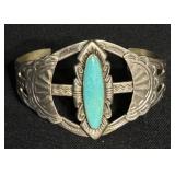 Antique Sterling & Turquoise "Bell" Cuff Bracelet
