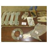 Assorted CAT + John Deere parts ï¿½ brackets, shims