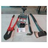 Mixed Lot - Axe, pry bar, wire stripper, etc
