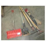 Shovels, rakes, narrow spades, snow shovel