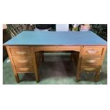 Double Pedestal Oak Bankers Desk W/