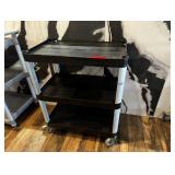 Black plastic rolling cart three tier