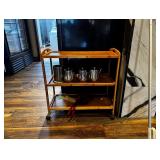 Rolling wood cart three tiers includes contents