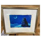 Blue moon cat framed artwork by Kristen Carver