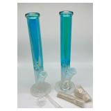 (2) blue and white straight pipe bongs