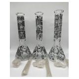 (3) clear glass bongs with decorative art