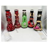 (5) assorted style bongs thick glass