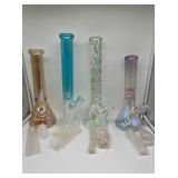 (4) assorted glass bongs