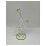 Glass bong with green accents 10 inches tall new