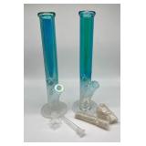 (2) blue and white straight pipe bongs