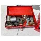 (2) red toolbox with assorted machining parts