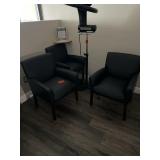 (3) black leather chairs, some damage