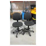 (2) rolling office chairs (high chair for