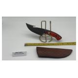 MHS Cutlery Damascus Knife with Leather Sheath
