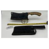 MHS Cutlery Cleaver Knife with Leather Sheath