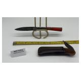 MHS Cutlery Folding Pocket Knife w/ Leather Sheath
