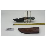 MHS Cutlery Damascus Skinner Knife w/ Leather