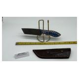 MHS Cutlery Damascus Knife w/ Leather Sheath