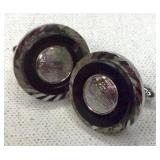 VTG Silver Ton Dante Black Stone Cufflinks