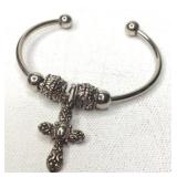 VTG Metal Bead Cross Religious Charm Bracelet
