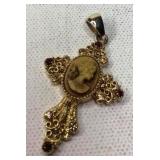 Brown Cameo Christian Cross Pendant